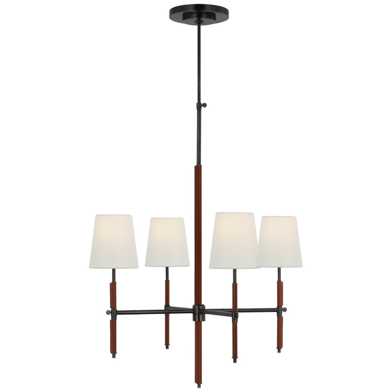 Bryant Wrapped Small 4-Light Chandelier with Leather Shade in Bronze and Saddle Leather
