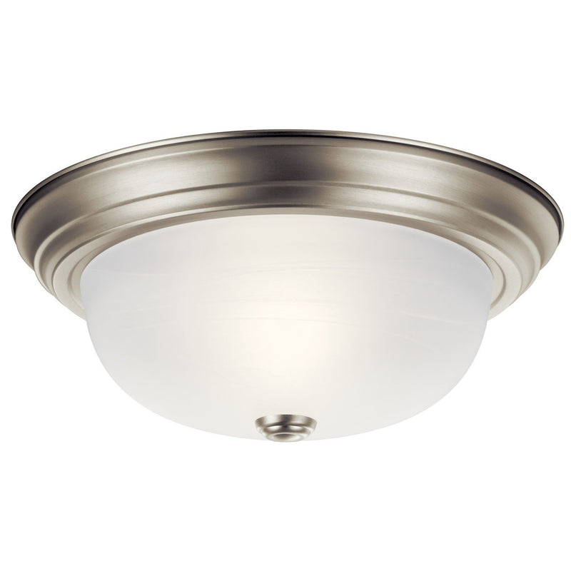 2-Light 13" Flush Mount with Alabaster Glass in Brushed Nickel