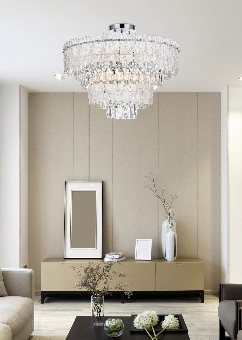 Emilia 25" 8-Light Semi-Flush Mount in Chrome And Clear
