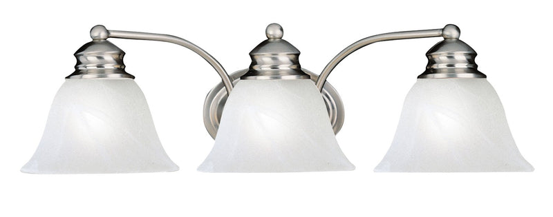 Malaga 3-Light Bath Vanity in Satin Nickel with Marble Glass - Lamps Expo