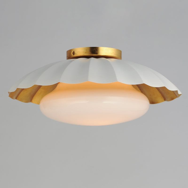 Primrose 1 Light Flush Mount in Matte White / Gold Leaf