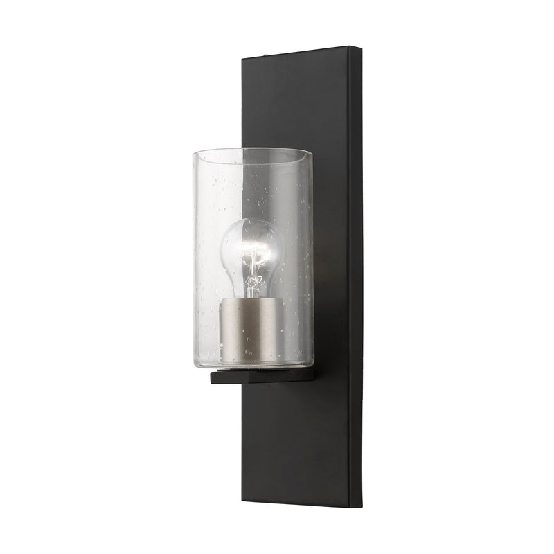 Zurich Seeded Glass Wall Sconce in Black with Brushed Nickel Accents