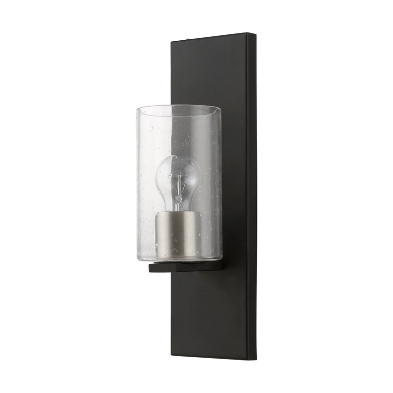 Zurich Seeded Glass Wall Sconce in Black with Brushed Nickel Accents