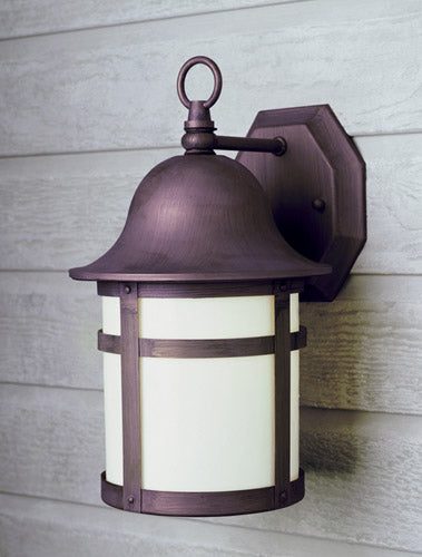 Thomas 1-Light Wall Lantern in Weathered Bronze with White Frosted Glass
