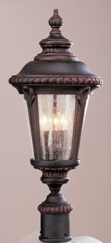 Commons 3-Light Postmount Lantern in Rust with Clear Seeded Glass