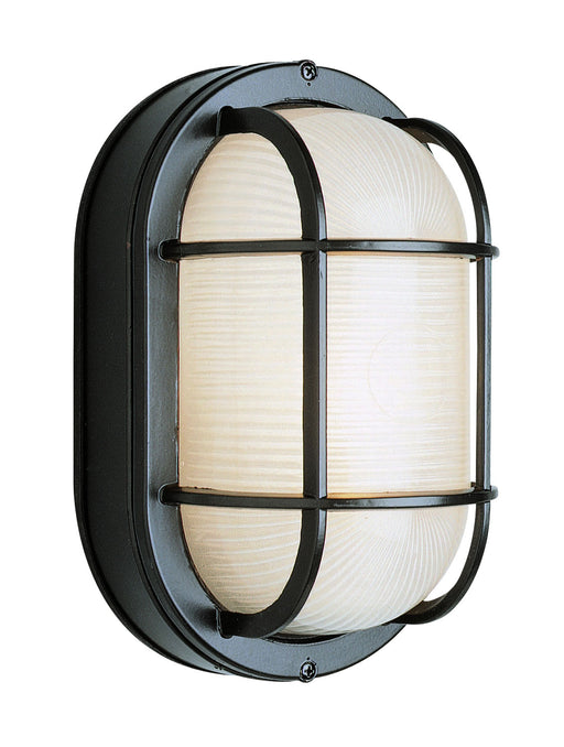 Aria 1-Light Bulkhead in Black with Ribbed Frosted Glass
