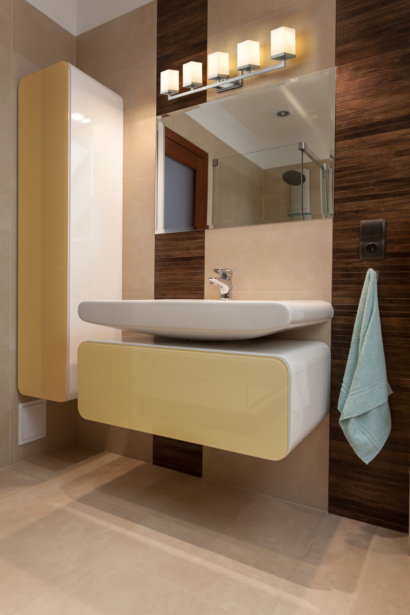 Tidal 5 Light 40" Vanity in Brushed Nickel in a room setting