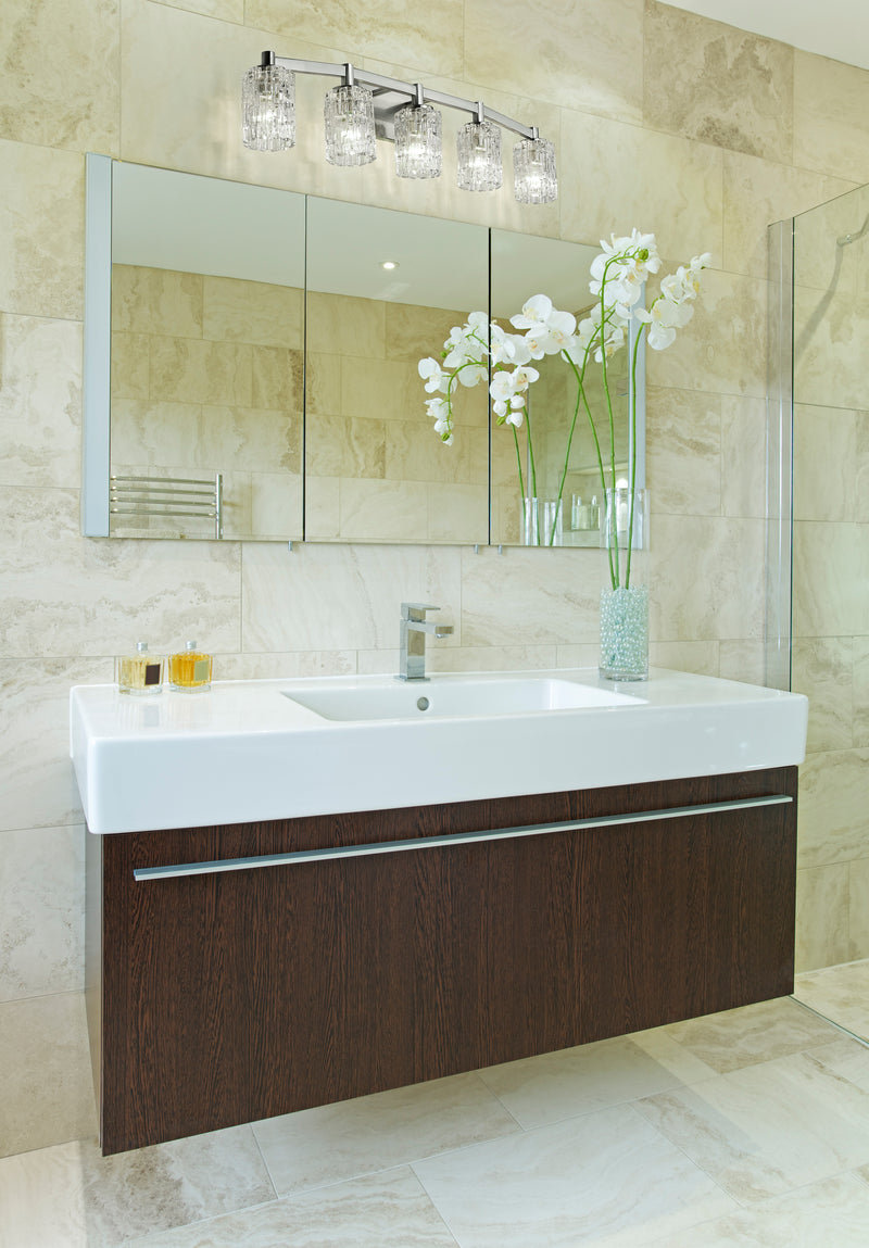 Aubrey 5 Light 40.75" Vanity in Brushed Nickel in a room setting