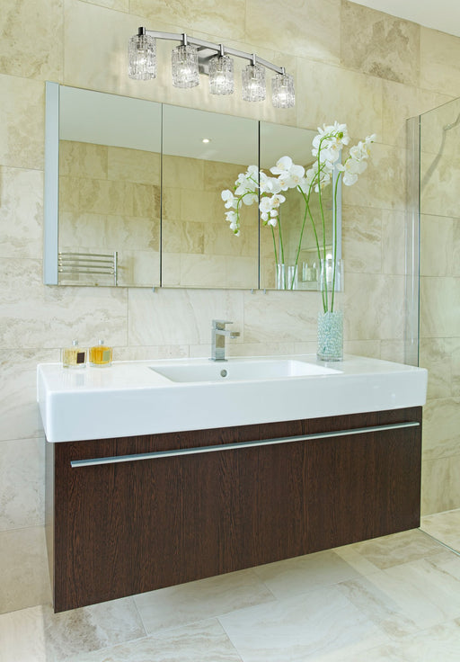 Aubrey 5 Light 40.75" Vanity in Brushed Nickel in a room setting