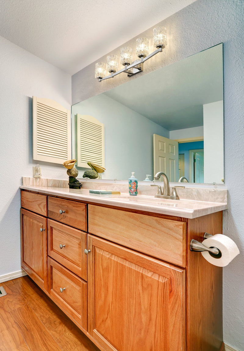 Aubrey 5 Light 40.75" Vanity in Chrome in a room setting