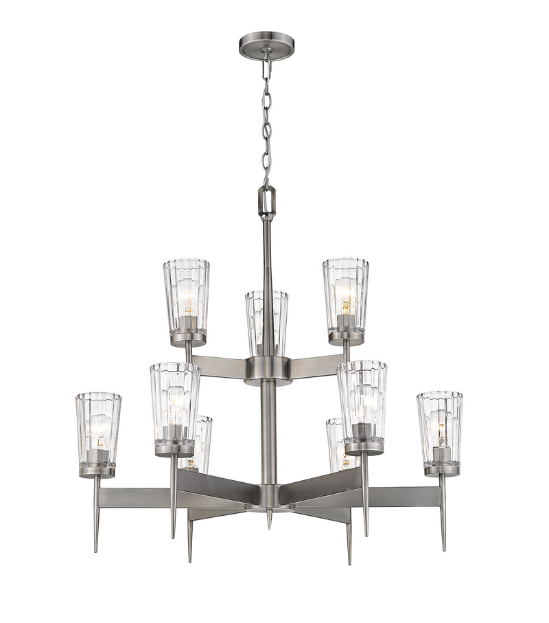 Flair 9 Light 31" Chandelier in Antique Nickel