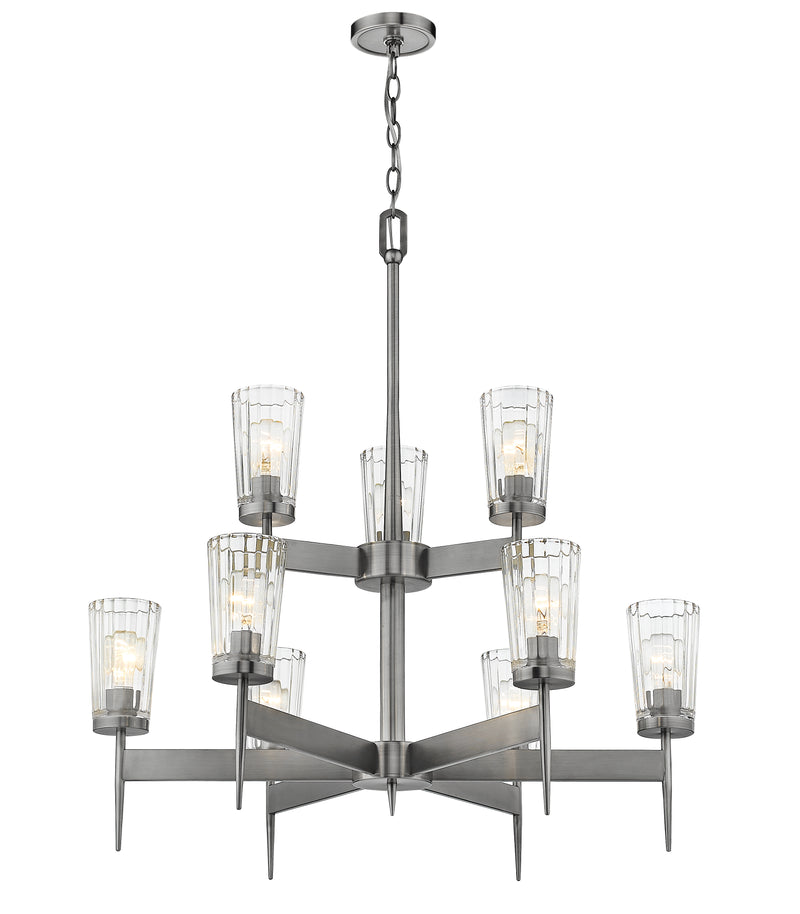 Flair 9 Light 31" Chandelier in Antique Nickel