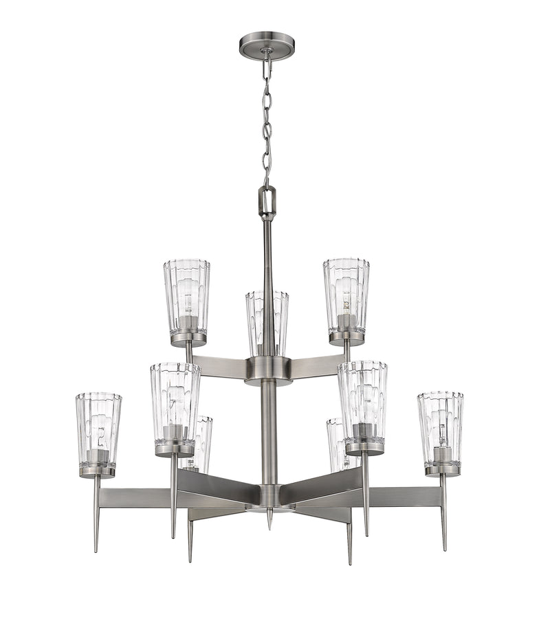 Flair 9 Light 31" Chandelier in Antique Nickel