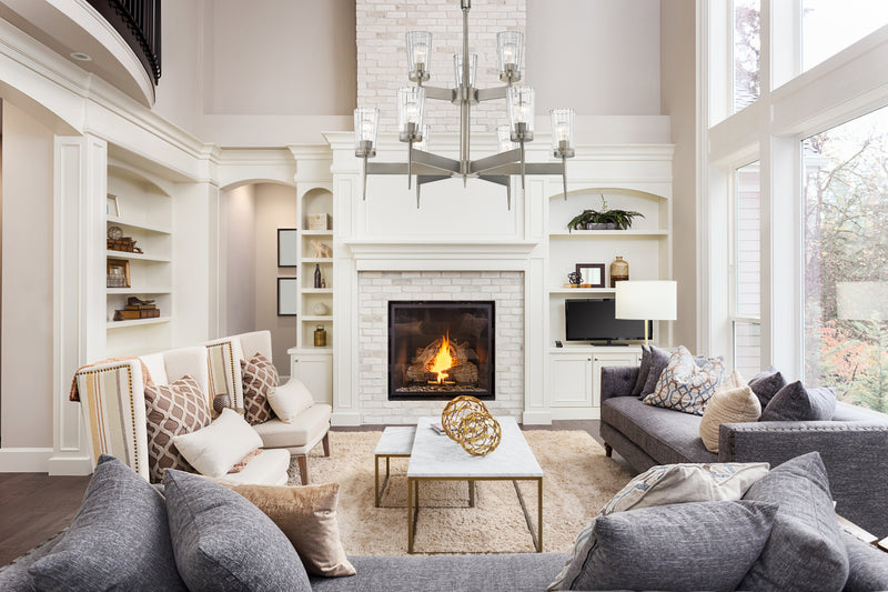 Flair 9 Light 31" Chandelier in Antique Nickel in a room setting