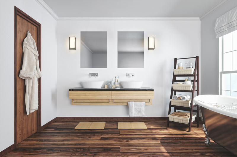 Baden 1 Light 10" Vanity in Brushed Nickel in a room setting