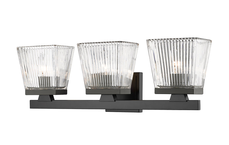 Astor 3 Light 23" Vanity, Clear Shade in Matte Black