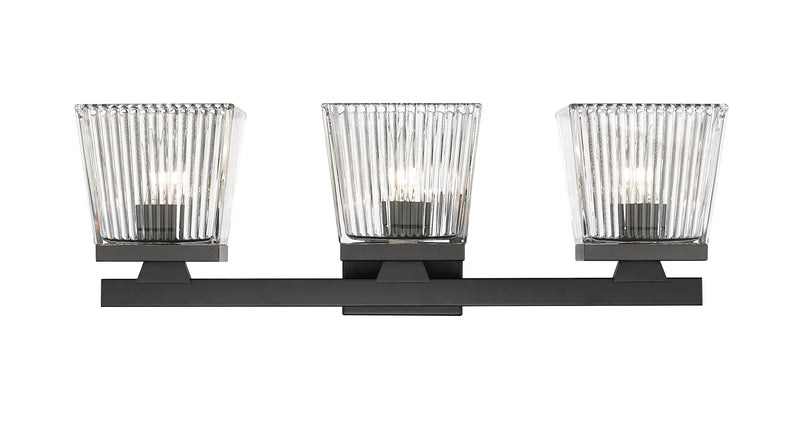 Astor 3 Light 23" Vanity, Clear Shade in Matte Black