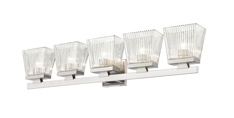 Astor 5 Light 36" Vanity, Clear Shade in Brushed Nickel