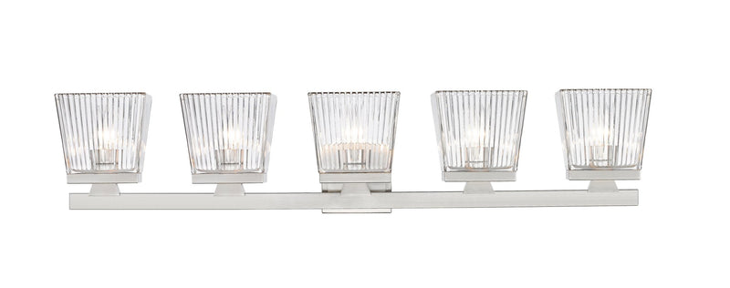 Astor 5 Light 36" Vanity, Clear Shade in Brushed Nickel