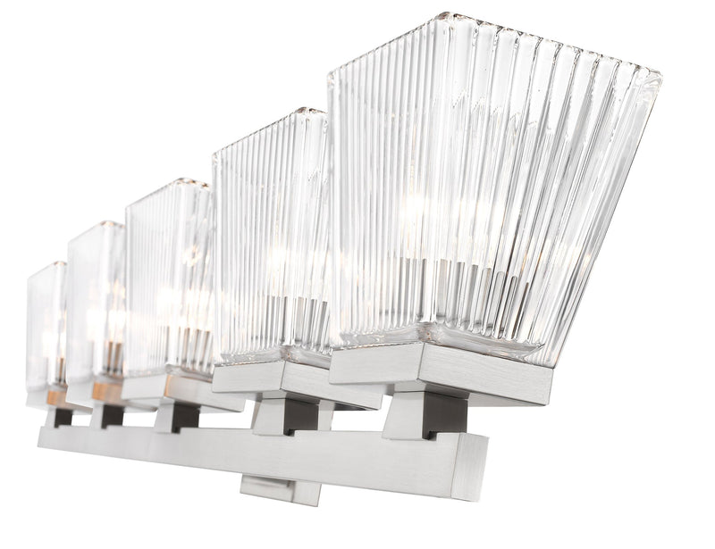 Astor 5 Light 36" Vanity, Clear Shade in Brushed Nickel