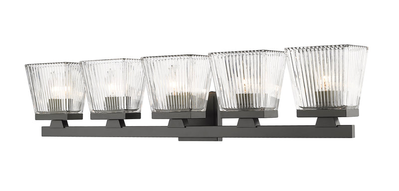 Astor 5 Light 36" Vanity, Clear Shade in Matte Black