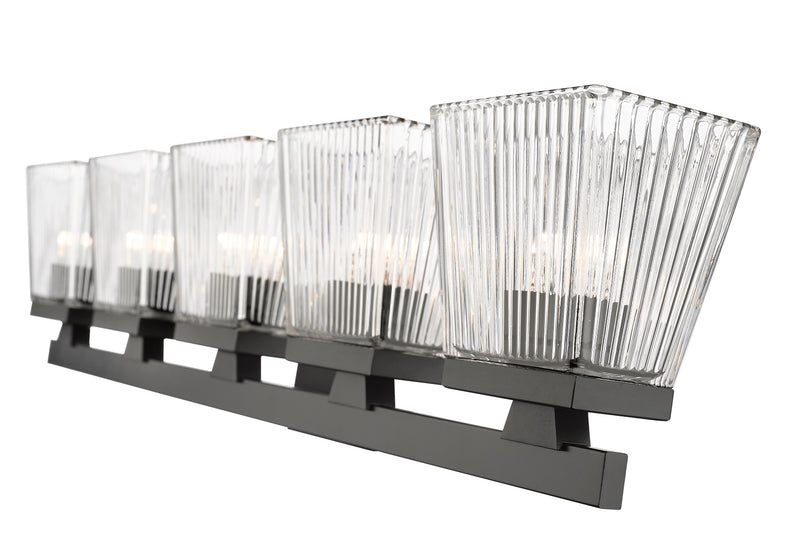 Astor 5 Light 36" Vanity, Clear Shade in Matte Black