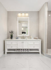 Astor 3 Light 23" Vanity, Etched Opal Shade in Brushed Nickel in a room setting