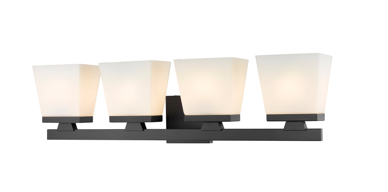Astor 4 Light 29" Vanity, Etched Opal Shade in Matte Black