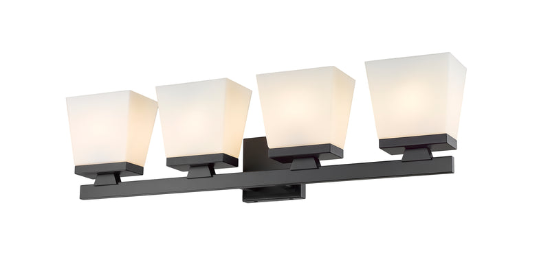 Astor 4 Light 29" Vanity, Etched Opal Shade in Matte Black