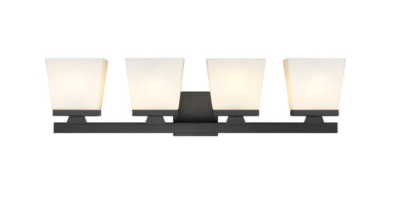 Astor 4 Light 29" Vanity, Etched Opal Shade in Matte Black