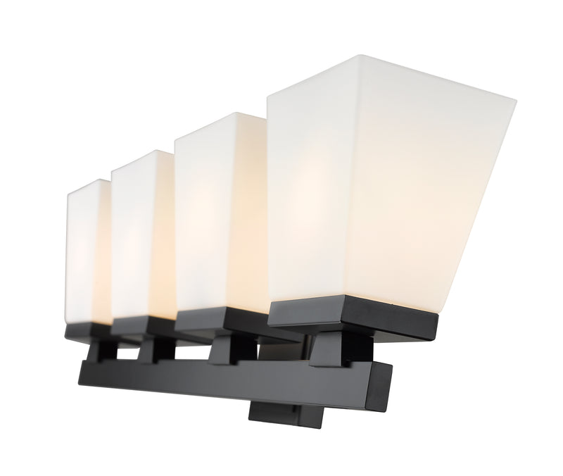 Astor 4 Light 29" Vanity, Etched Opal Shade in Matte Black