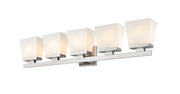Astor 5 Light 36" Vanity, Etched Opal Shade in Brushed Nickel