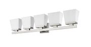 Astor 5 Light 36" Vanity, Etched Opal Shade in Brushed Nickel