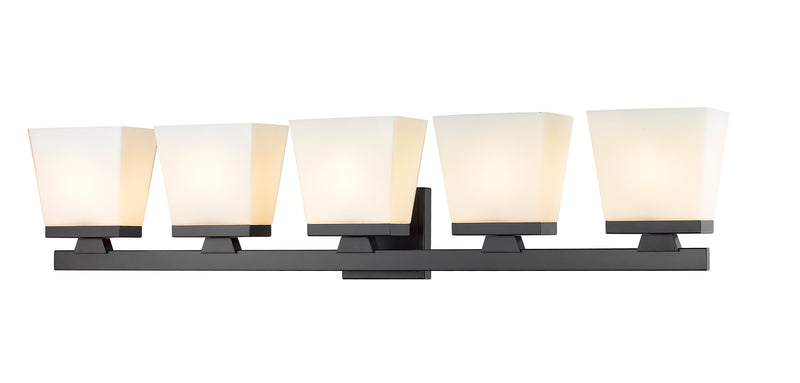 Astor 5 Light 36" Vanity, Etched Opal Shade in Matte Black