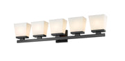 Astor 5 Light 36" Vanity, Etched Opal Shade in Matte Black