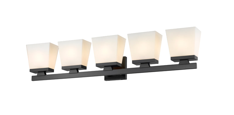 Astor 5 Light 36" Vanity, Etched Opal Shade in Matte Black