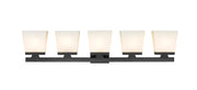 Astor 5 Light 36" Vanity, Etched Opal Shade in Matte Black