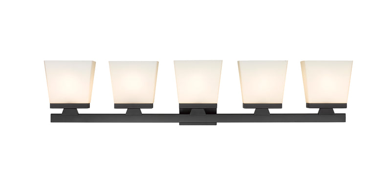 Astor 5 Light 36" Vanity, Etched Opal Shade in Matte Black