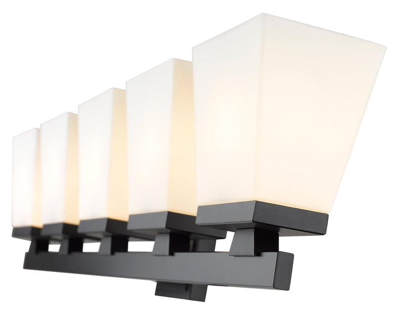 Astor 5 Light 36" Vanity, Etched Opal Shade in Matte Black