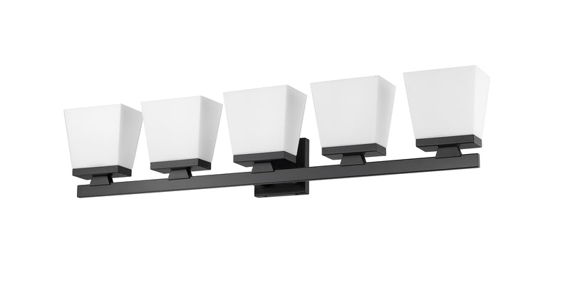 Astor 5 Light 36" Vanity, Etched Opal Shade in Matte Black