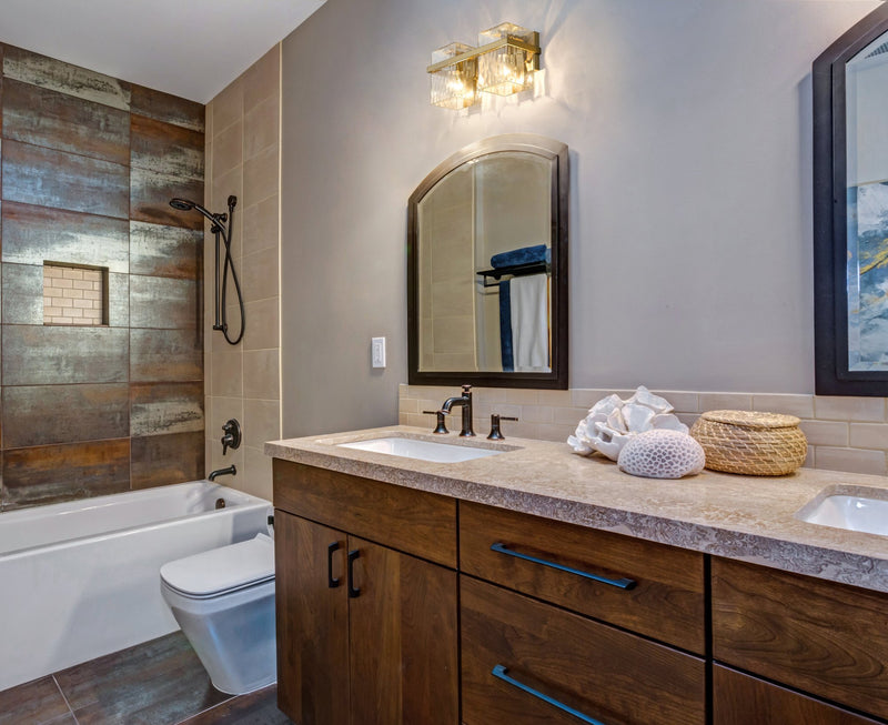 Bennington 2 Light 14.25" Vanity in Modern Gold in a room setting