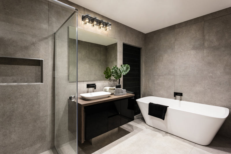 Bennington 4 Light 29.25" Vanity in Matte Black in a room setting