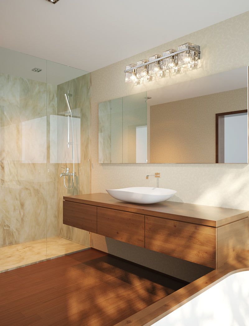 Bennington 5 Light 36.25" Vanity in Brushed Nickel in a room setting
