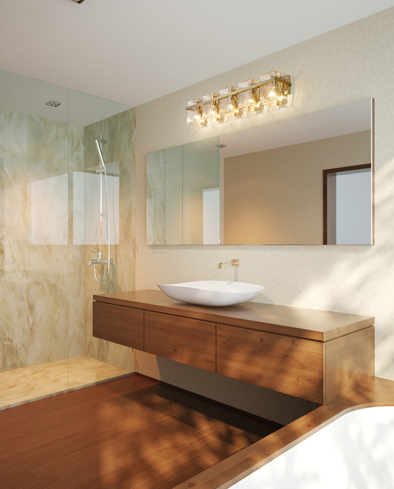 Bennington 5 Light 36.25" Vanity in Modern Gold in a room setting