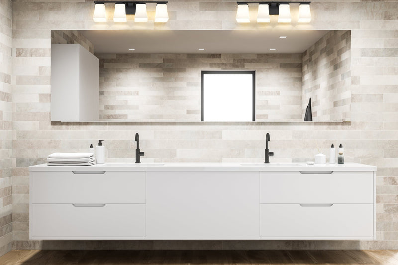 Darcy 4 Light 28" Vanity in Matte Black in a room setting