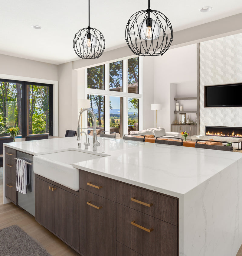 Elle 1 Light 16" Pendant in Matte Black in a room setting
