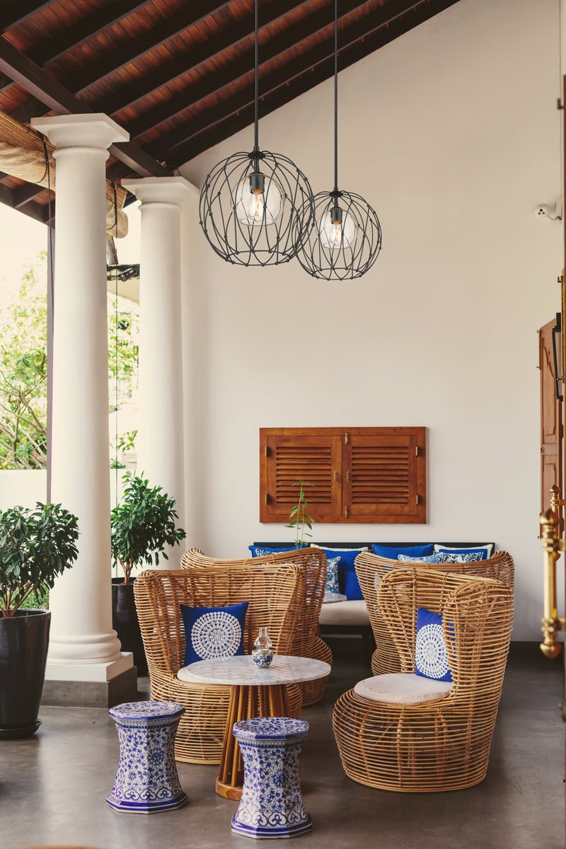 Elle 1 Light 16" Pendant in Matte Black in a room setting