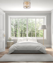 Glacier 3 Light 12.5" Flush Mount in Modern Gold in a room setting
