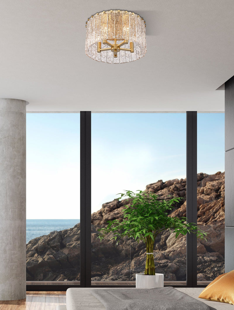 Glacier 5 Light 16.75" Flush Mount in Modern Gold in a room setting
