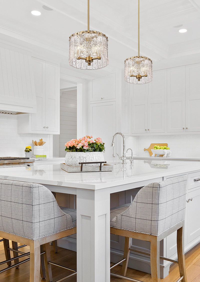 Glacier 3 Light 12.5" Pendant in Modern Gold in a room setting